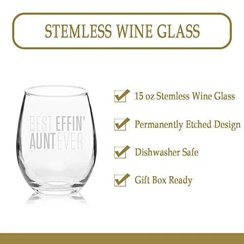 Veracco 15 oz Stemless Wine Glass Best Effin' Aunt Ever | Elegant, Durable & Dishwasher Safe thumbnail 3