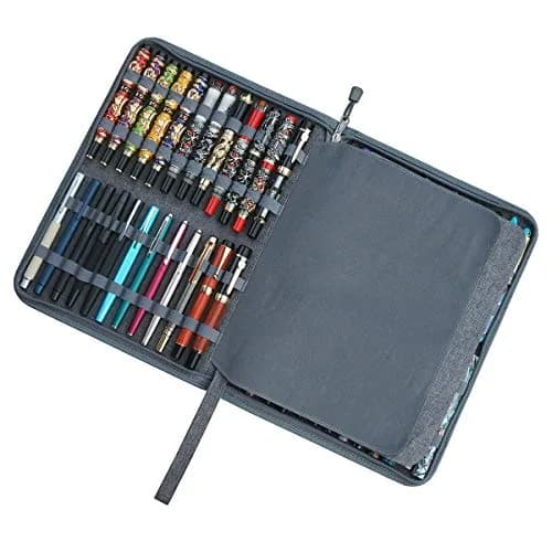 erofa 48 Slots Gray Fountain Pen Case, Canvas Pen Holder Display Pouch Bag Storage 33cm x 25cm | Water Resistant Canvas Organizer thumbnail 5