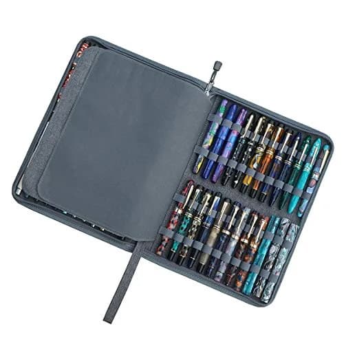 erofa 48 Slots Gray Fountain Pen Case, Canvas Pen Holder Display Pouch Bag Storage 33cm x 25cm | Water Resistant Canvas Organizer thumbnail 7