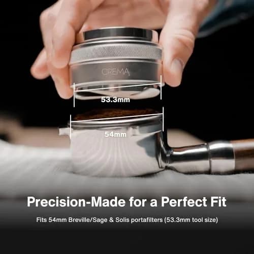 CREMA 53.3mm Coffee Distributor & Hand Tamper for Breville Portafilters | 1lb 3oz (530g) Stainless Steel Base | Silver thumbnail 2
