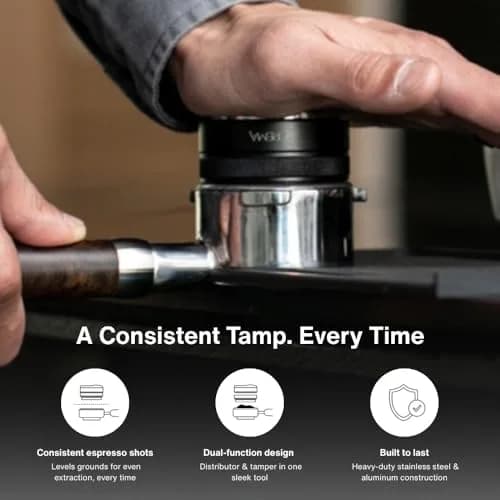 CREMA Coffee Products 51mm Hand Tamper & Coffee Distributor for Delonghi | Compatible w/any 51mm | Double-Sided, Adjustable Depth Tool | Durable 304 Stainless Steel | Silver thumbnail 3