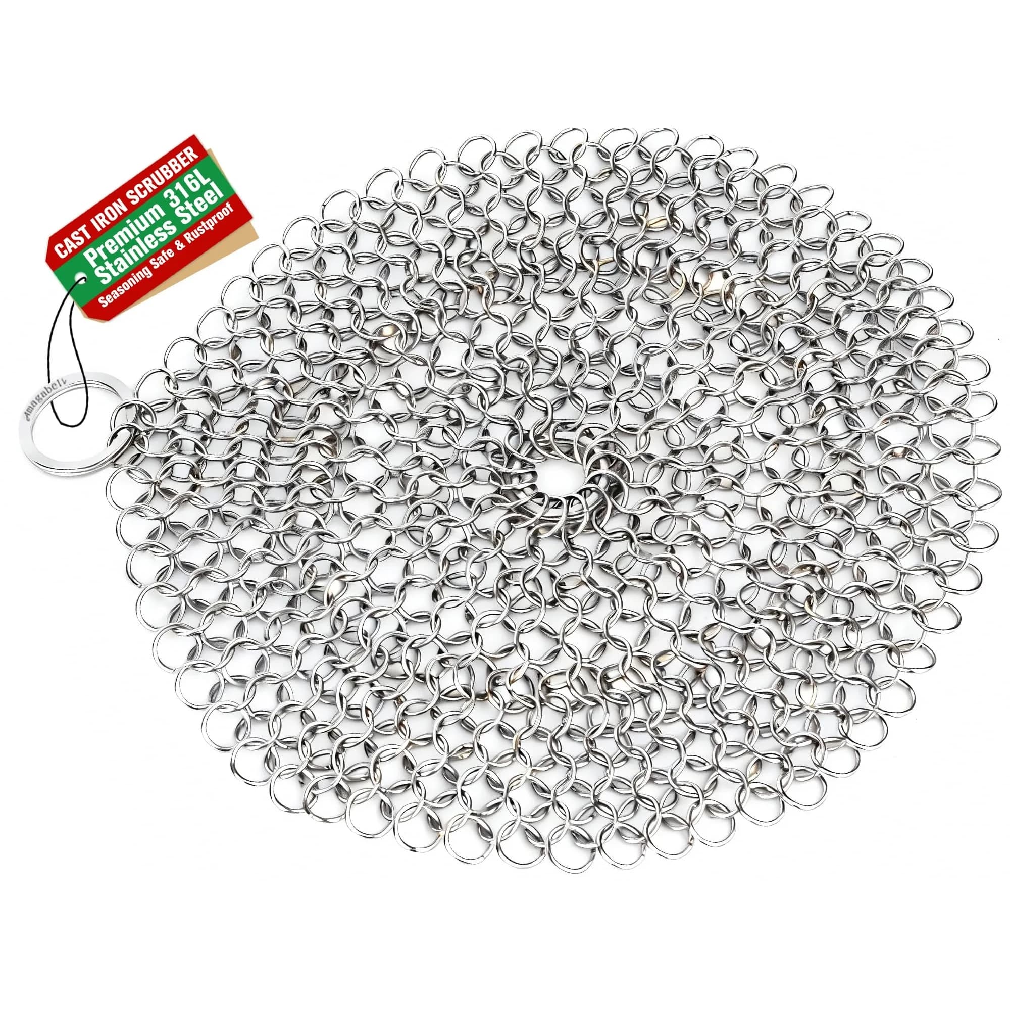 AMAGABELI GARDEN & HOME 8-inch Round Chainmail Scrubber | 316L Stainless Steel for Cast Iron Pans