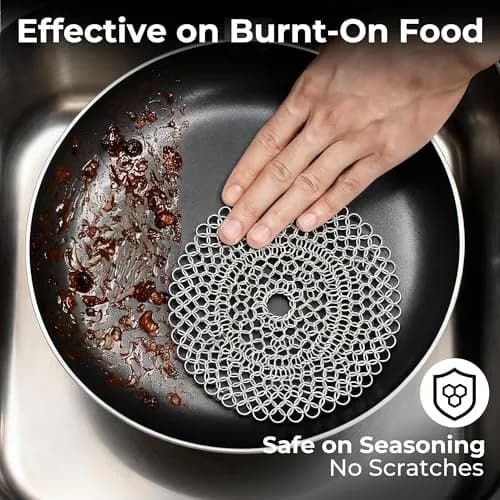 AMAGABELI GARDEN & HOME 8-inch Round Chainmail Scrubber | 316L Stainless Steel for Cast Iron Pans thumbnail 4
