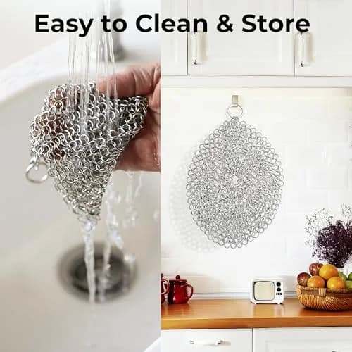 AMAGABELI GARDEN & HOME 8-inch Round Chainmail Scrubber | 316L Stainless Steel for Cast Iron Pans thumbnail 8