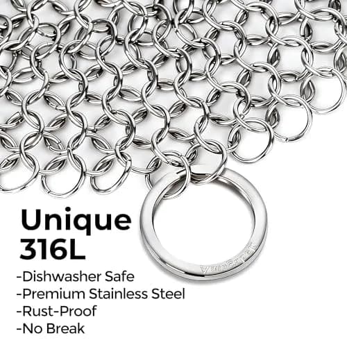 AMAGABELI GARDEN & HOME 8-inch Round Chainmail Scrubber | 316L Stainless Steel for Cast Iron Pans thumbnail 2