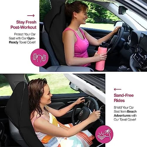 lebogner Waterproof Sweat Towel Car Seat Cover for Gym, Running, Swimming, Beach, Hiking | Universal Fit Anti-Slip Bucket Seat Protector (Black, 1-Pack) thumbnail 3