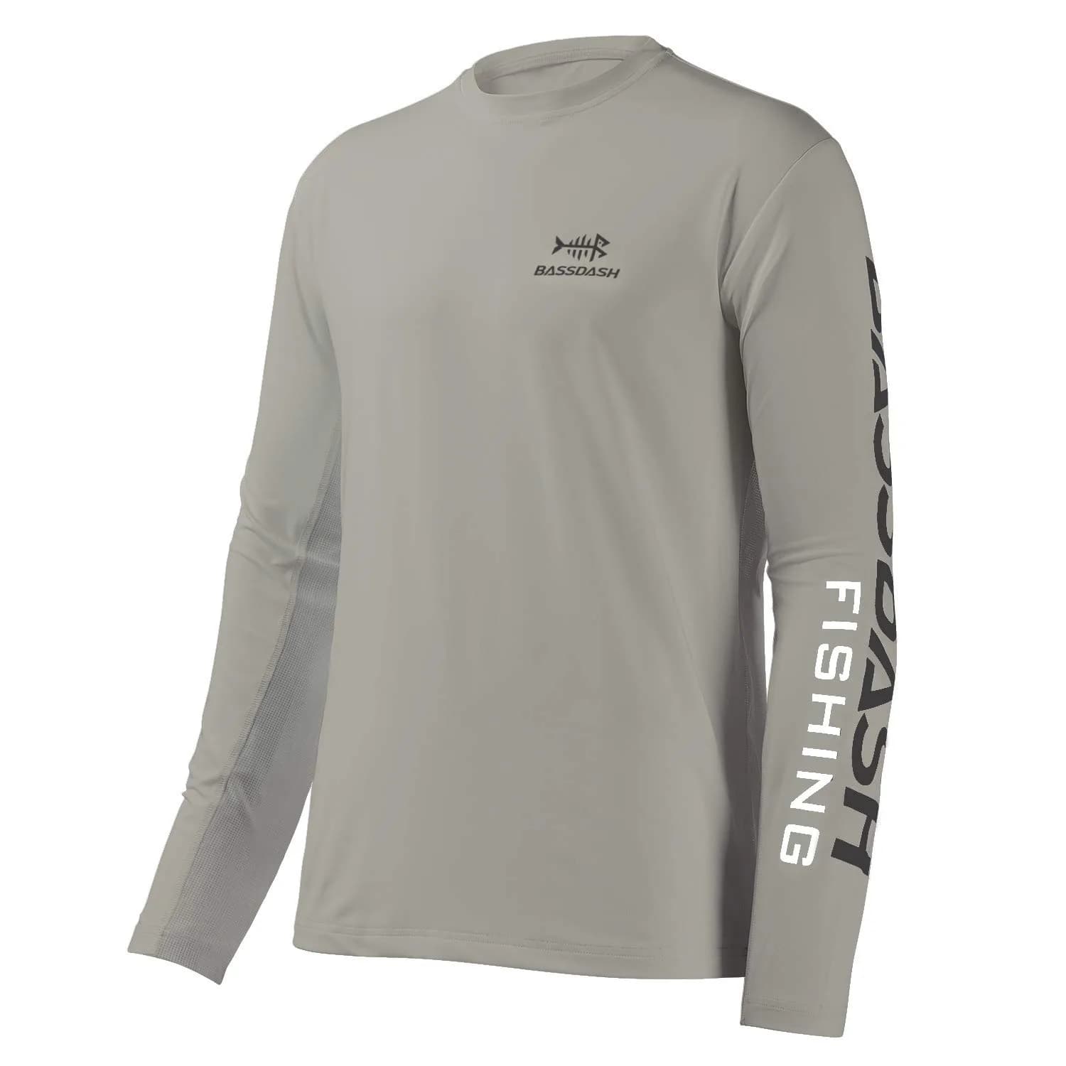 BASSDASH Fishing T Shirts for Men UV Sun Protection UPF 50+ Long Sleeve Tee T-Shirt | Moisture-Wicking, Breathable, UV Block — Ash Grey/Dark Grey Logo / X-Large