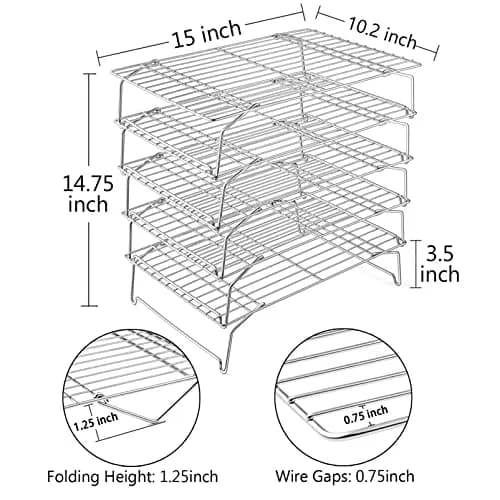 TeamFar Cooling Rack, 5-Tiers Stainless Steel Baking Cooling Wire Rack | Heavy Gauge, Stackable & Dishwasher Safe thumbnail 2