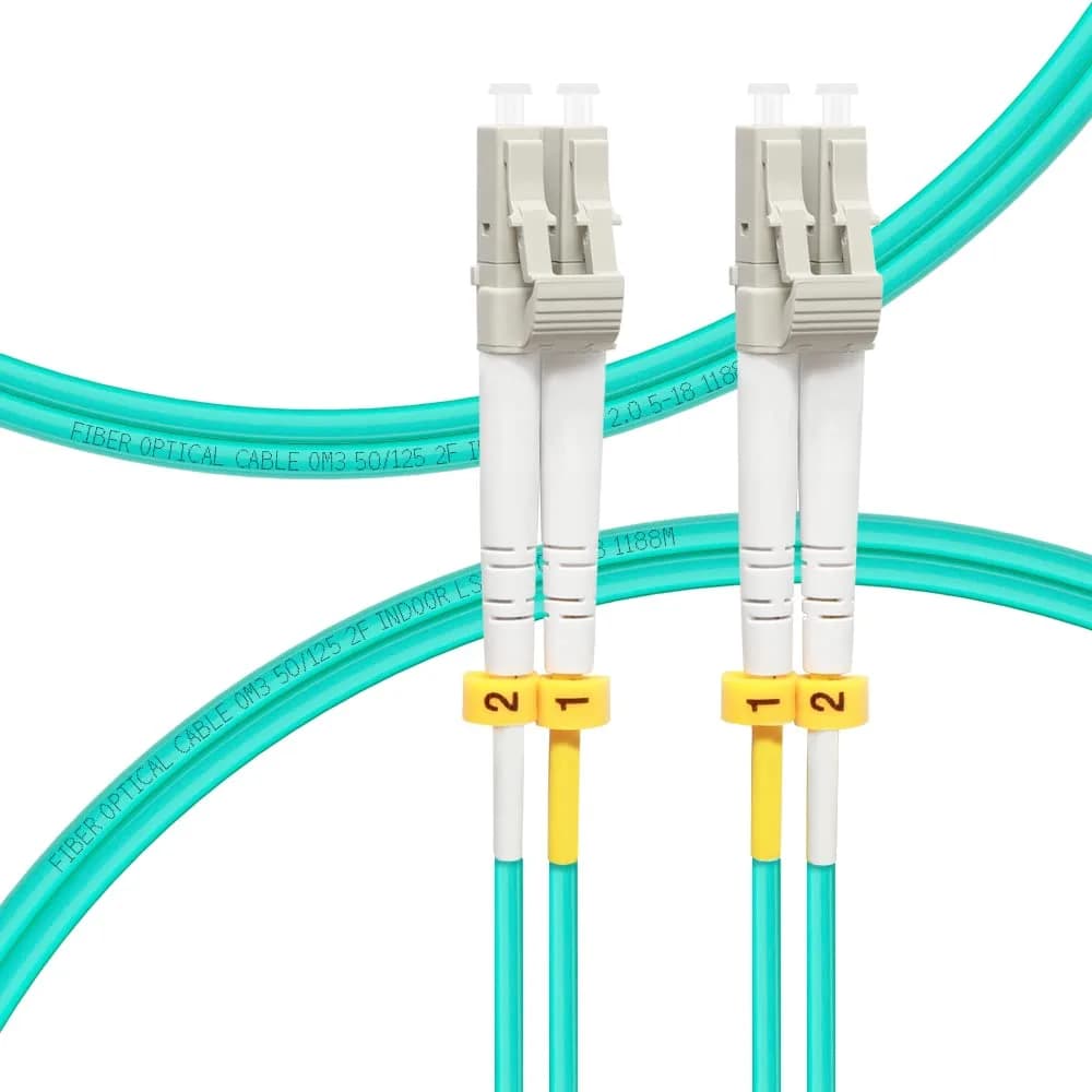 FLYPROFiber OM3 LC-LC Fiber Optic Patch Cable 8M (26ft) | 10Gb Multimode Duplex UPC Aqua — OM3 LC/LC Multimode