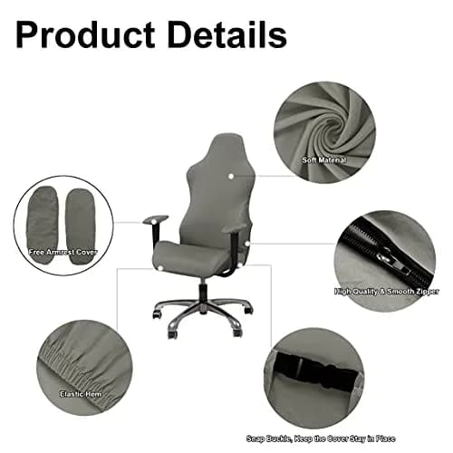 WOMACO Gaming Chair Slipcover for Leather Chairs | Durable Stretch Fabric, One-Size, Grey thumbnail 3