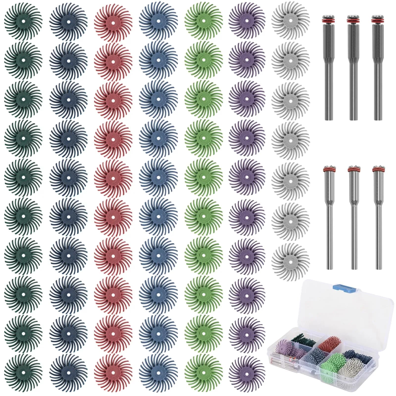 SI FANG 1 Inch Mini Radial Bristle Disc Polishing Bits Kit with 2.35mm/3mm Mandrels, 76 Pieces | For Metalworking, Jewelry, Wood Carving - main product image