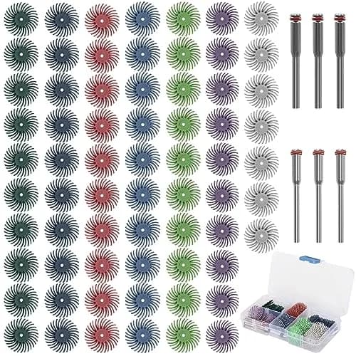 SI FANG 1 Inch Mini Radial Bristle Disc Polishing Bits Kit with 2.35mm/3mm Mandrels, 76 Pieces | For Metalworking, Jewelry, Wood Carving thumbnail 1