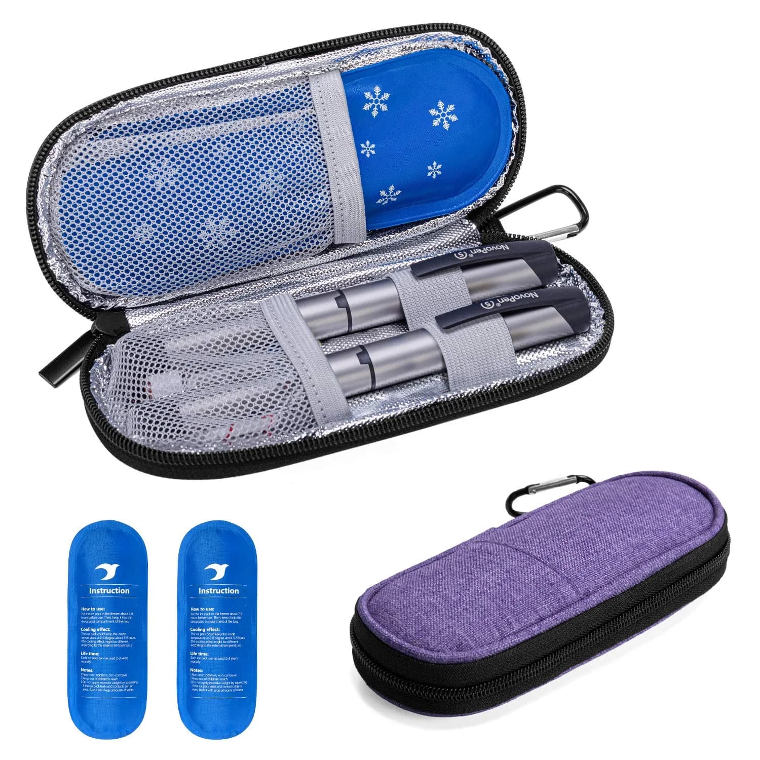 Yarwo Insulin Cooler Travel Case with 2 x TSA Approved Ice Packs | Insulated Diabetes Organizer for Daily Use — Purple