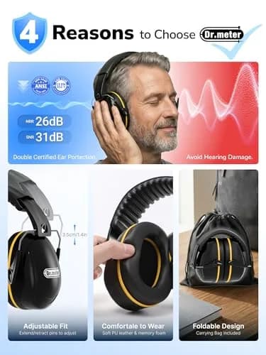 Dr.meter FM-1B Noise Cancelling Earmuffs for Adults & Kids | 31dB SNR (26dB NRR) Noise Reduction thumbnail 5