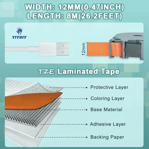 TITBIT Compatible TZe Tape with Brother Orange P Touch Label Maker 12mm Laminated | Black on Fluoresent Orange, 2-Pack thumbnail 2