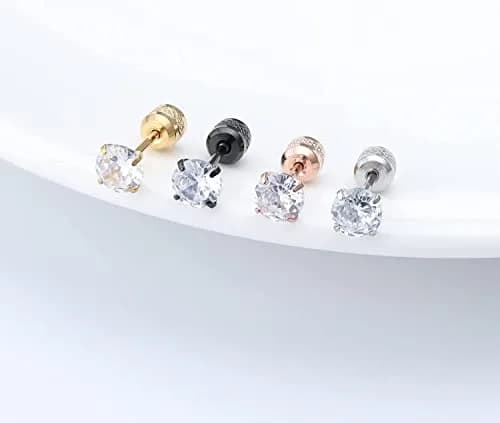 Comelyjewel Hypoallergenic Double Round Cubic Zirconia Stud Earrings Set 6mm (0.24 inches) | 5 Pairs Stainless Steel Pierced Earrings for Men & Women thumbnail 8