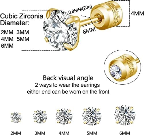 Comelyjewel Hypoallergenic Double Round Cubic Zirconia Stud Earrings Set 6mm (0.24 inches) | 5 Pairs Stainless Steel Pierced Earrings for Men & Women thumbnail 3