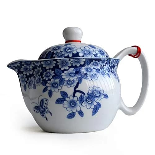 vv8oo Small Teapot 12oz Blue & White Porcelain Tea Pot with Infuser | Elegant Chinese Design for Single-Serve Tea thumbnail 5
