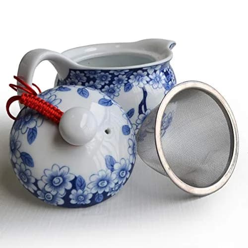 vv8oo Small Teapot 12oz Blue & White Porcelain Tea Pot with Infuser | Elegant Chinese Design for Single-Serve Tea thumbnail 6
