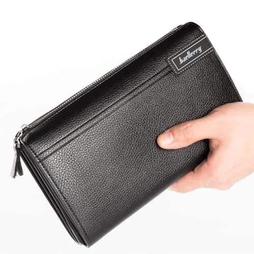 Valentoria Men's Long Leather Clutch Wallet Purse with Zipper 21cm (8.27") | Business Hand Bag for Phone, Cards & Cash thumbnail 5
