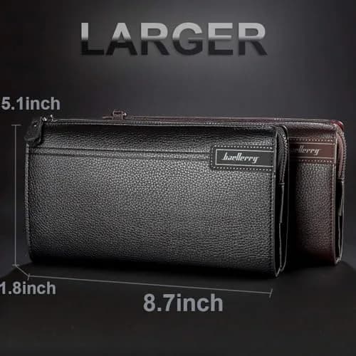 Valentoria Men's Long Leather Clutch Wallet Purse with Zipper 21cm (8.27") | Business Hand Bag for Phone, Cards & Cash thumbnail 3