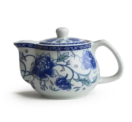 China qinghua ci Teapot 260ml Blue White Peony Flower Porcelain with Infuser (Mudan Flower) thumbnail 1