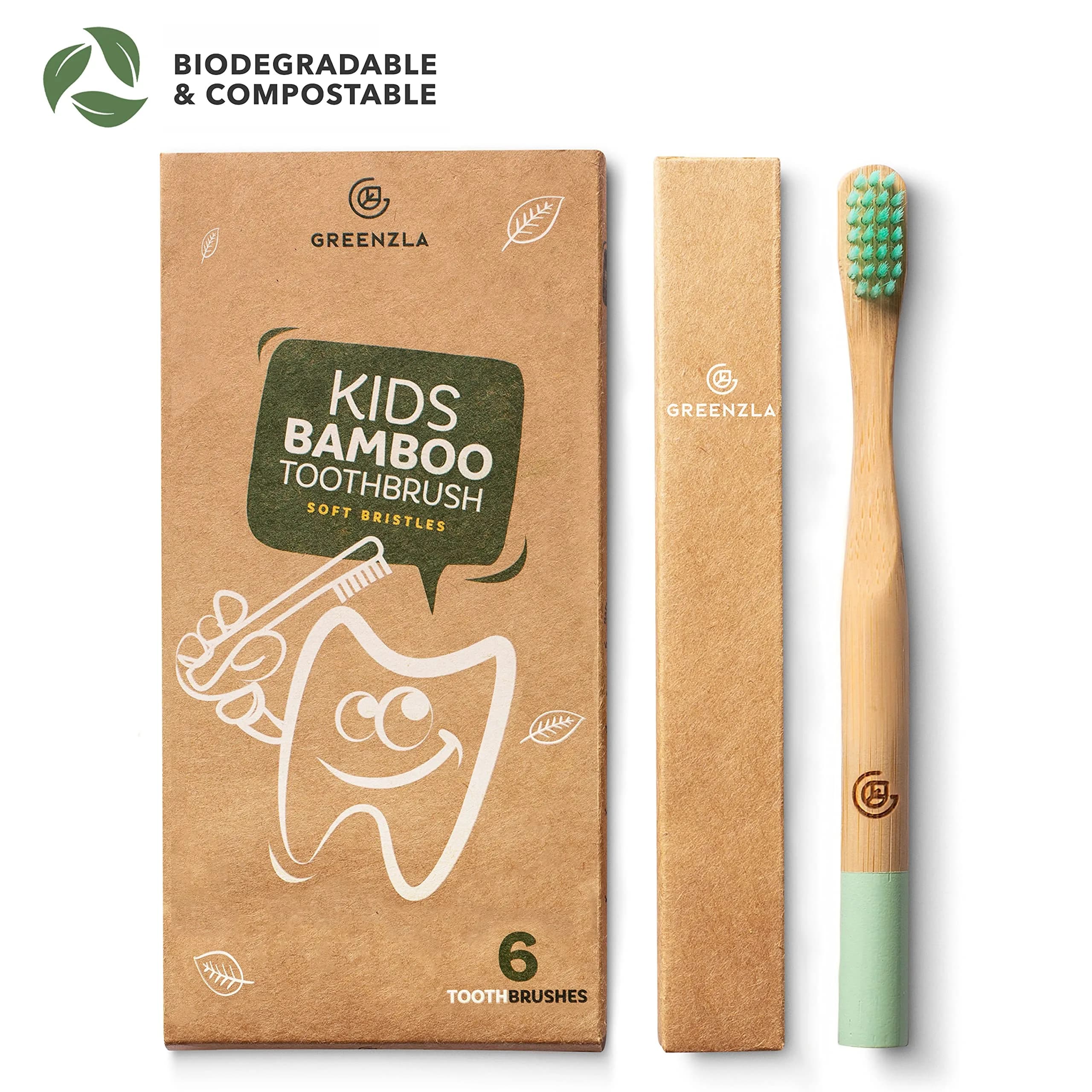 GREENZLA Kids Bamboo Toothbrush | Soft Charcoal Bristles for Sensitive Gums - view 2