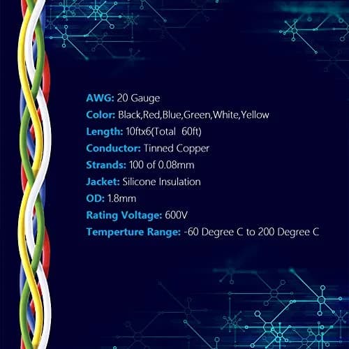 Fermerry 20 AWG Silicone Hook-up Wire 10ft | Flexible Tinned Copper, 6 Colors, 600V, 10A, Heat Resistant thumbnail 2