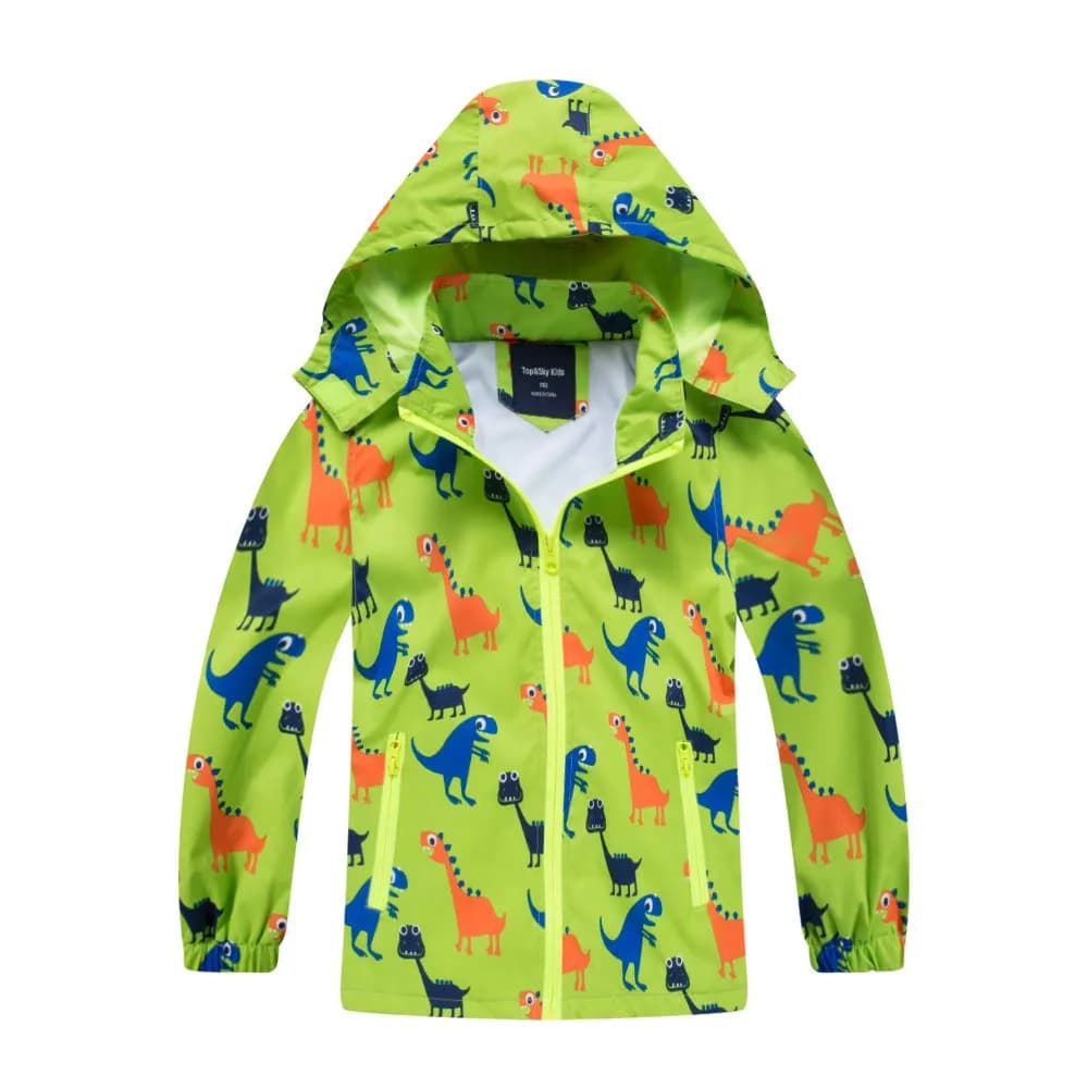 IjnUhb Waterproof Hooded Jacket for Boys Girls 3T | Windproof & Rainproof Outdoor Coat — Green Dinosaur / 6-7 Years