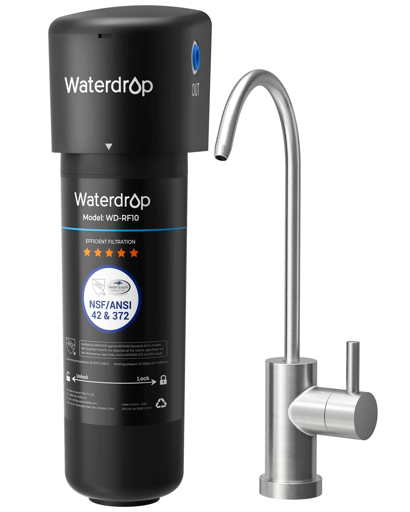 Waterdrop 10UB Under Sink Water Filter System with Dedicated Faucet, 11000 Gallons (30,000 Liters) | Reduces PFAS, Lead, Chlorine - main product image
