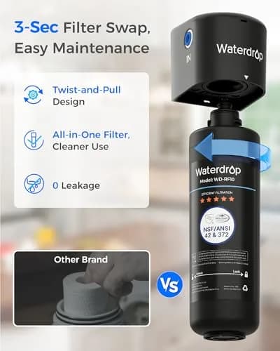 Waterdrop 10UB Under Sink Water Filter System with Dedicated Faucet, 11000 Gallons (30,000 Liters) | Reduces PFAS, Lead, Chlorine thumbnail 8