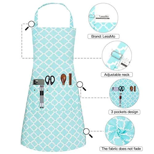LessMo Kitchen Apron 65 x 85 cm | Adjustable Cotton Chef Apron for Kitchen & BBQ (Light Green) thumbnail 3