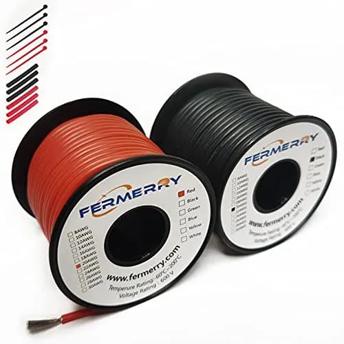 Fermerry 20 AWG Stranded Silicone Wire Spool 30.48m (100ft) Each | 600V, 200°C Rated Electrical Wire Kit thumbnail 1