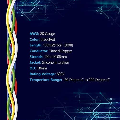 Fermerry 20 AWG Stranded Silicone Wire Spool 30.48m (100ft) Each | 600V, 200°C Rated Electrical Wire Kit thumbnail 2