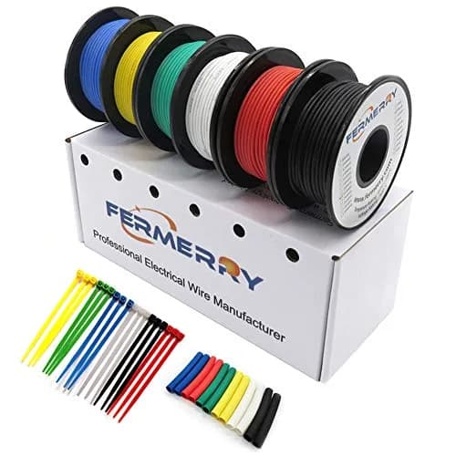 Fermerry 28 AWG Stranded Silicone Wire Spool Kit 150ft (45.7m) | 6 Colors, Heat Shrink Tubing & Wire Ties Included thumbnail 1