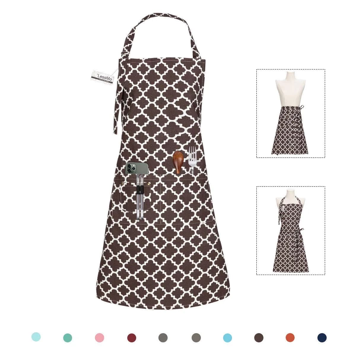 LessMo Cotton Apron with 3 Pockets | Adjustable Chef Apron for Kitchen & BBQ (Coffee) - main product image