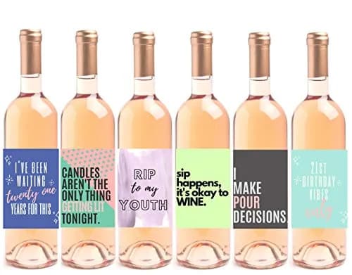 Harper & Ivy Designs 21st Birthday Wine Bottle Labels (6-Pack) | Chic Bday Gifts for Women thumbnail 1