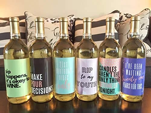 Harper & Ivy Designs 21st Birthday Wine Bottle Labels (6-Pack) | Chic Bday Gifts for Women thumbnail 2