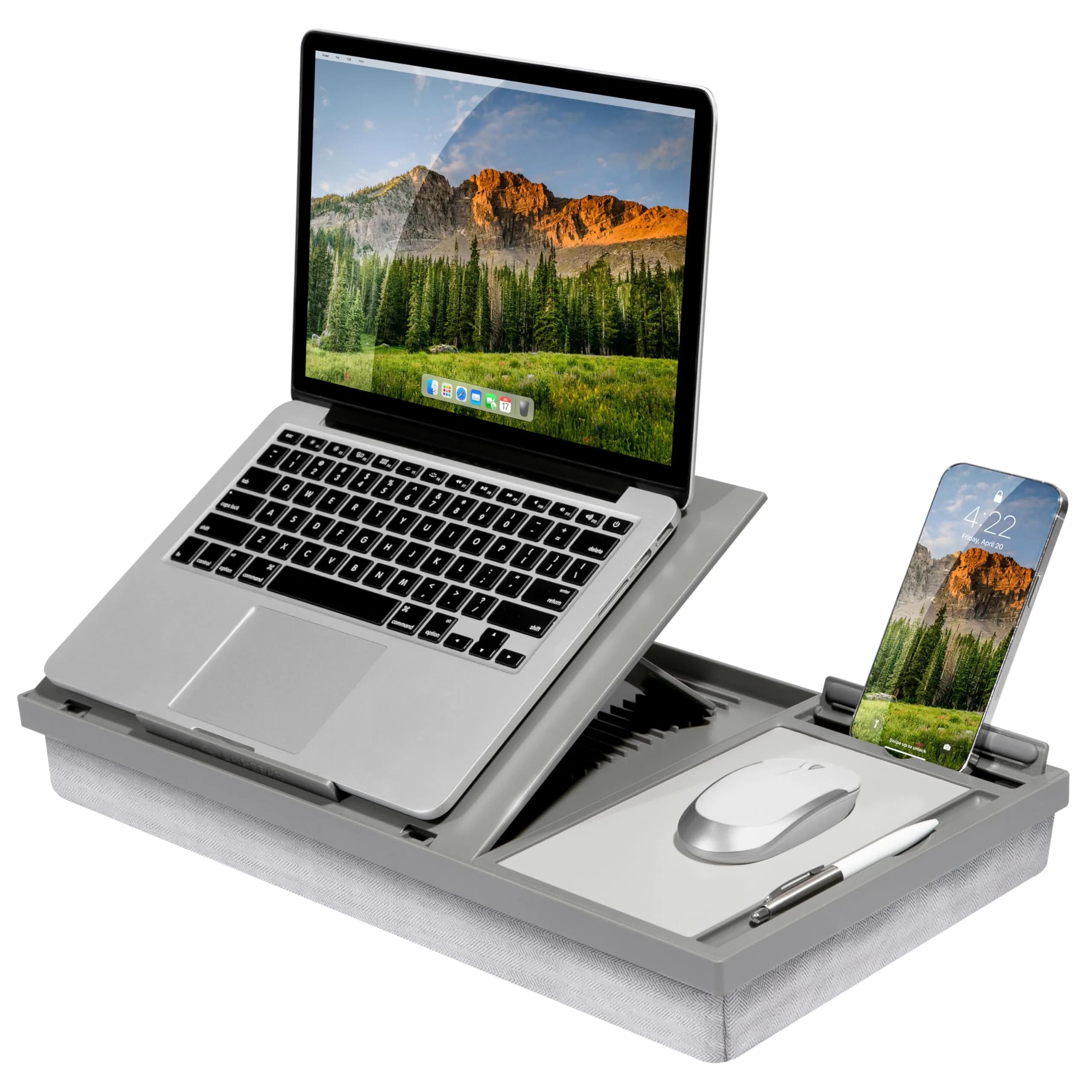 LapGear Ergonomic Pro Lap Desk Gray Fits 15.6" Laptops | 9-Height Adjustable with Mouse Pad & Storage — Gray / Ergo Pro