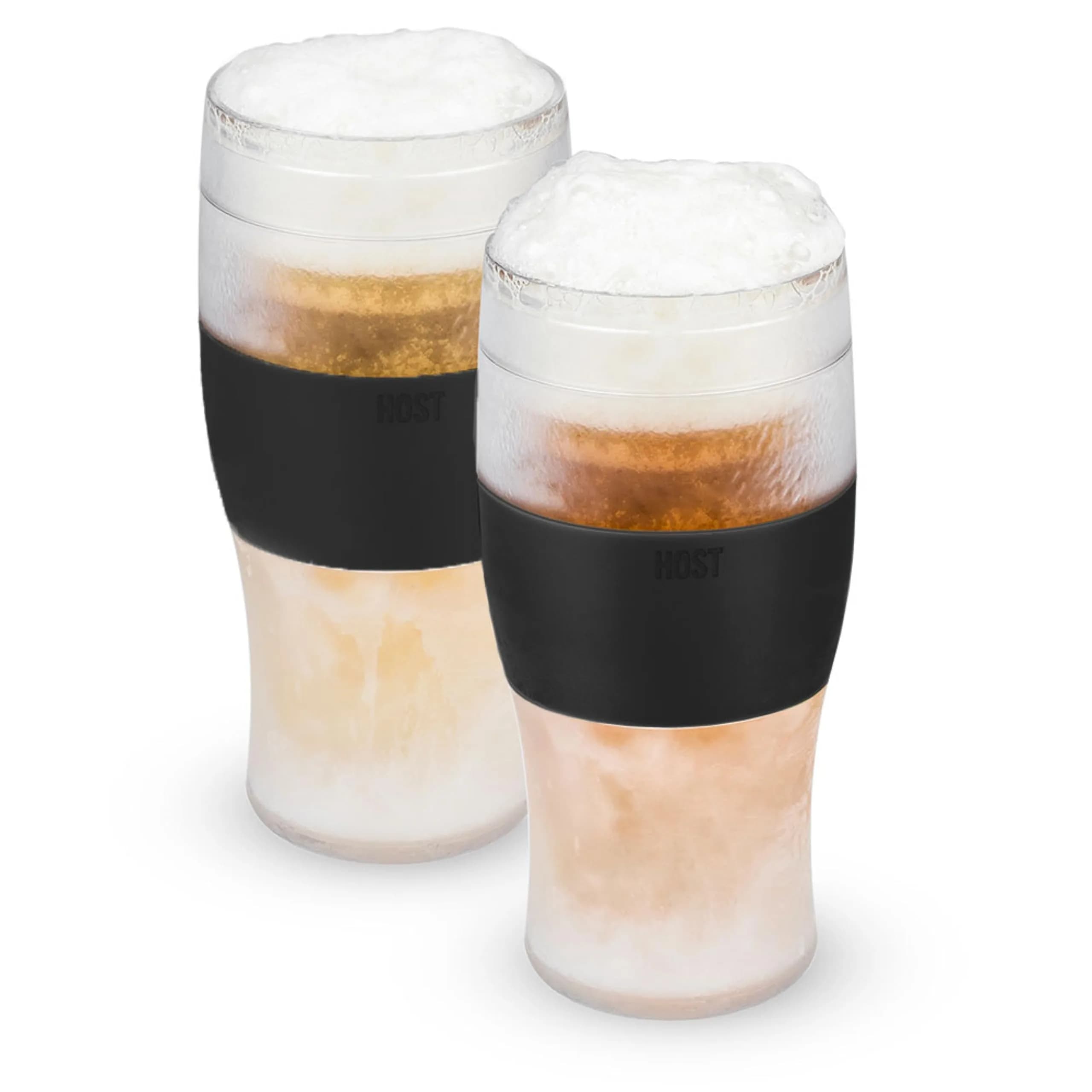 Host Freeze Beer Glasses, Insulated Pint Glass Set with Cooling Gel, 16oz (473ml) Each, Set of 2, Black | Keeps Drinks Ice Cold