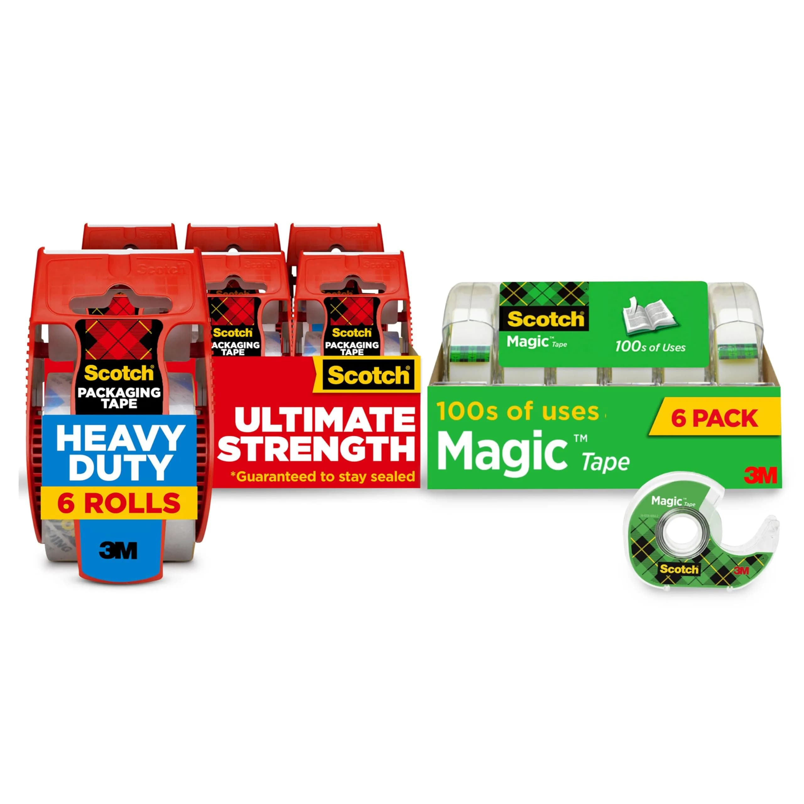 Scotch Magic Tape & Heavy Duty Shipping Tape Bundle with Dispensers, 6 Rolls Total, Clear | Invisible & Strong Packaging Tape