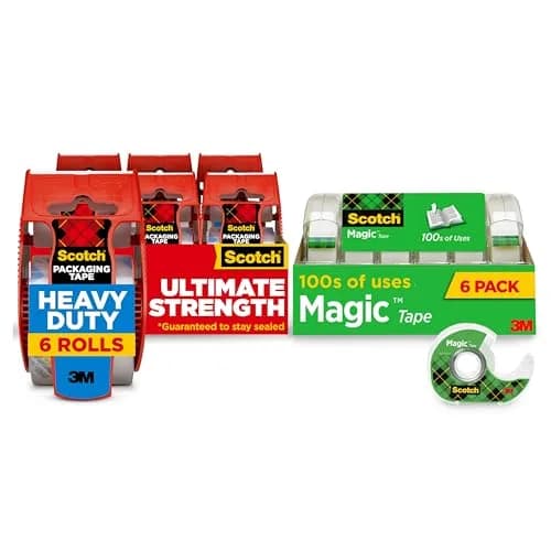 Scotch Magic Tape & Heavy Duty Shipping Tape Bundle with Dispensers, 6 Rolls Total, Clear | Invisible & Strong Packaging Tape thumbnail 1