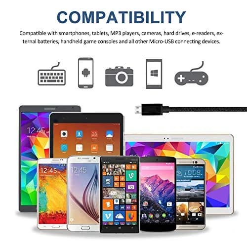 RoFI 15ft Micro USB Cable | Fast Charging 3A, Durable Nylon Braided, White thumbnail 6