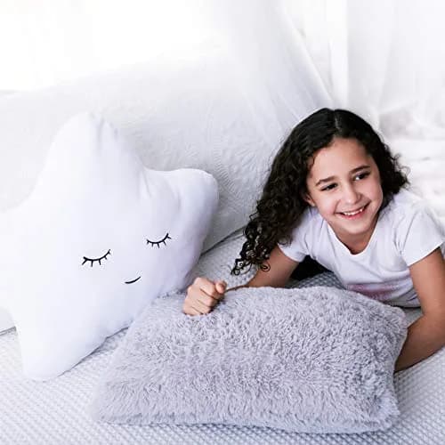 Perfectto Design Set of 2 Decorative Pillows for Girls Toddler Kids Room | White Fluffy Star & Grey Plush (Large Pack) thumbnail 7
