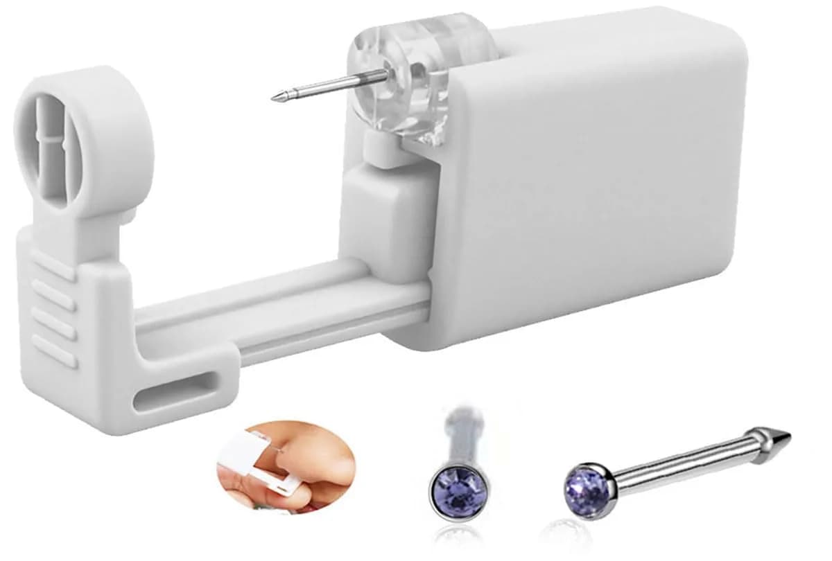 SLVIEKAE Nose Piercing Kit Tool with Cubic Zirconia Stud, White | Single-Use Self Piercing Device (1-Pack) — Purple