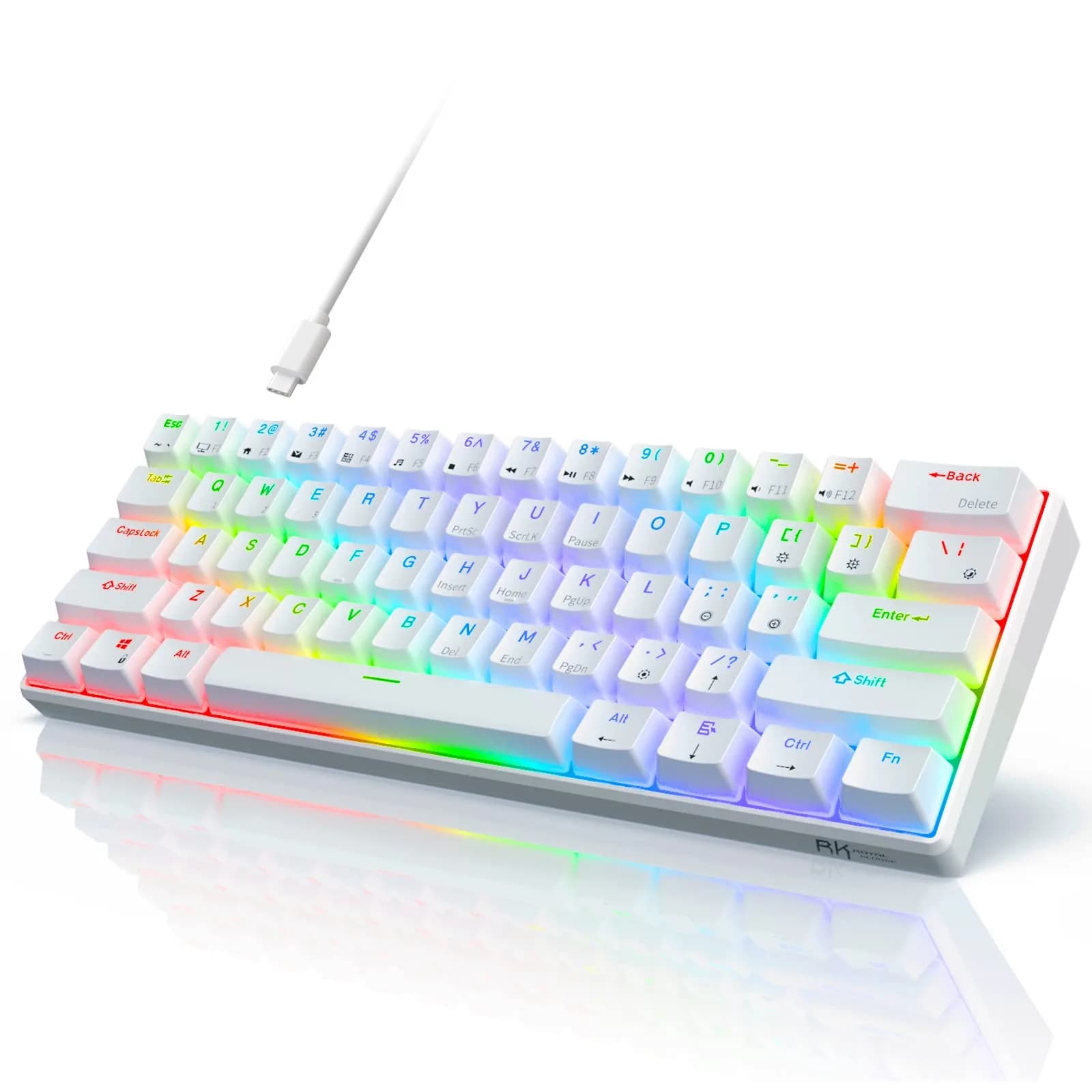RK ROYAL KLUDGE RK61 Hot-Swappable Mechanical Keyboard | 61 Keys, RGB Backlit, White