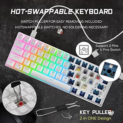 RK ROYAL KLUDGE RK61 Hot-Swappable Mechanical Keyboard | 61 Keys, RGB Backlit, White thumbnail 3