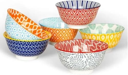 K KitchenTour Ceramic Bowls Set - 30 oz (887 ml) Geometric Mix | Set of 6 Serving Bowls for Cereal, Soup, Salad thumbnail 1