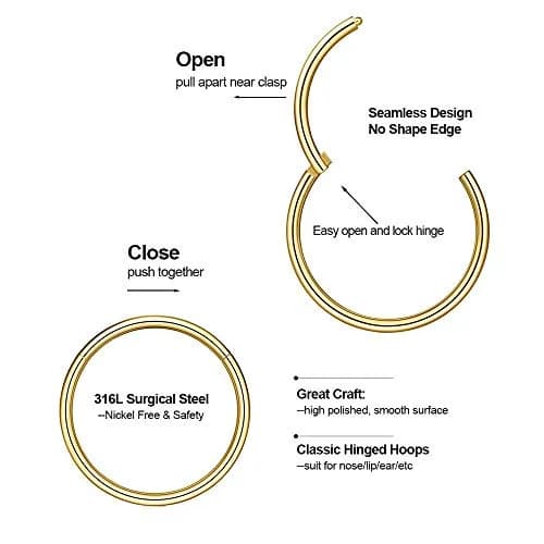 M MOOHAM Nose Rings for Women, 20g Gold Nose Ring Hoop 5mm | Hypoallergenic Surgical Steel thumbnail 2