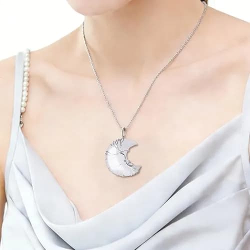 XIANNVXI Clear Quartz Necklace for Women Crescent Moon Pendant | Healing Crystal Jewelry, 60cm Chain thumbnail 2